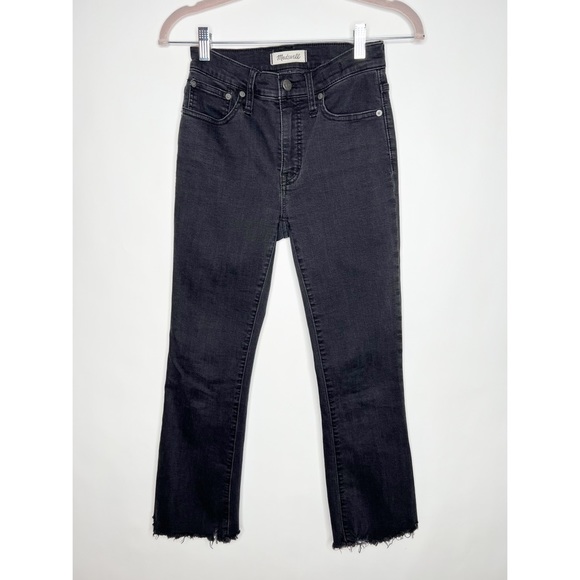 Madewell Cali Demi Boot Jeans Berkeley Black High Rise Frayed Hem Size 24 - Picture 1 of 12
